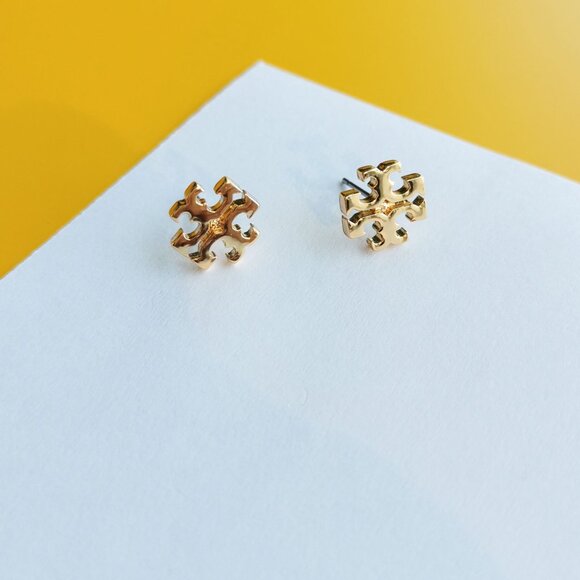Kira Gold T-Logo Stud Earrings by Tory Burch - Picture 2 of 4